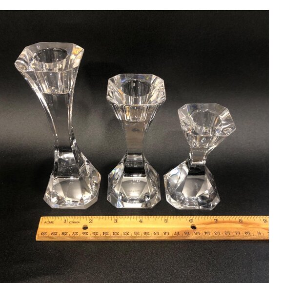 Villeroy & Boch Clear Crystal Candlestick Holders Graduated Set Cocktail Club - Picture 11 of 12